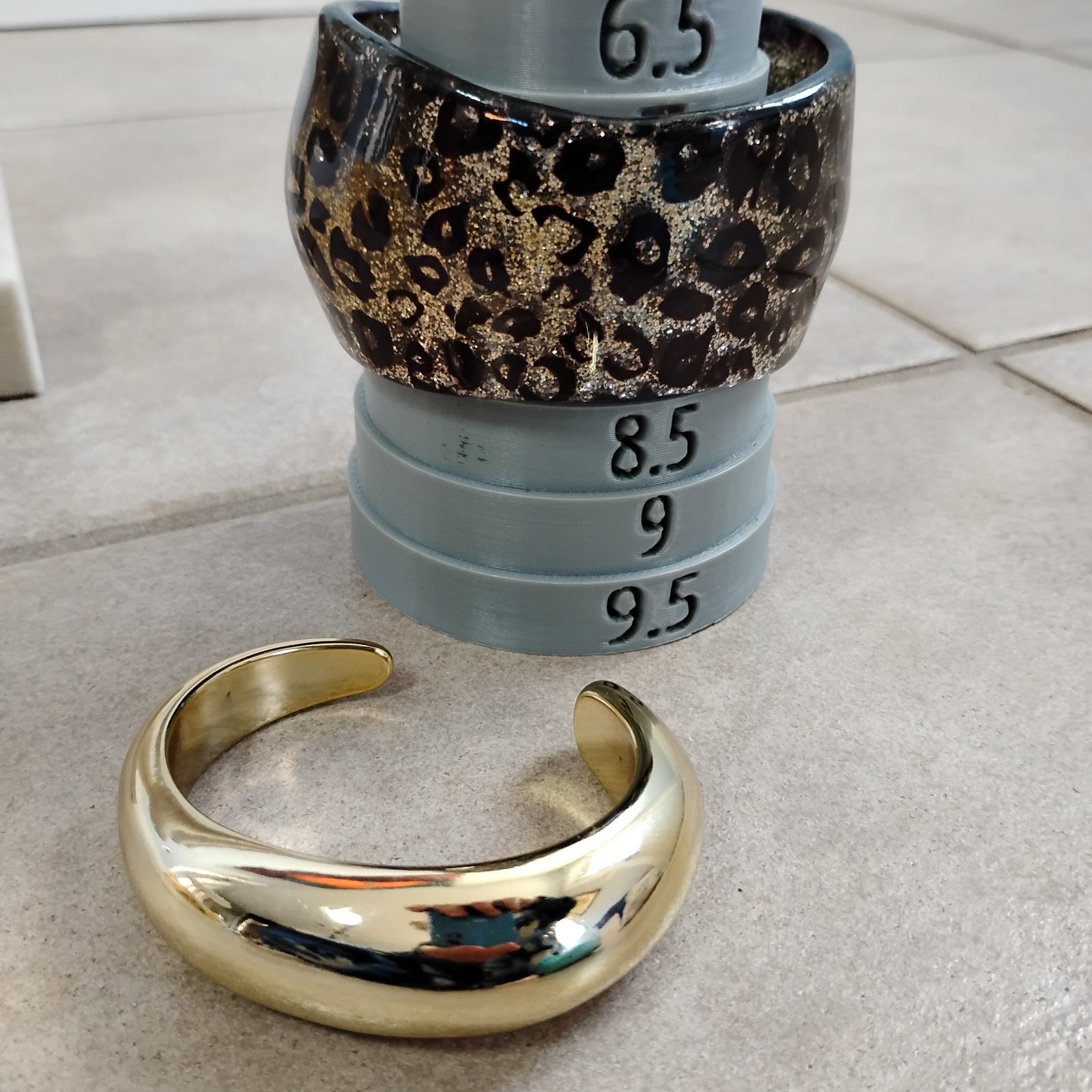 Chunky Goldtone Animal Print Glitter Bold Bangle Bracelet Lot Cuff Sz 8 Set