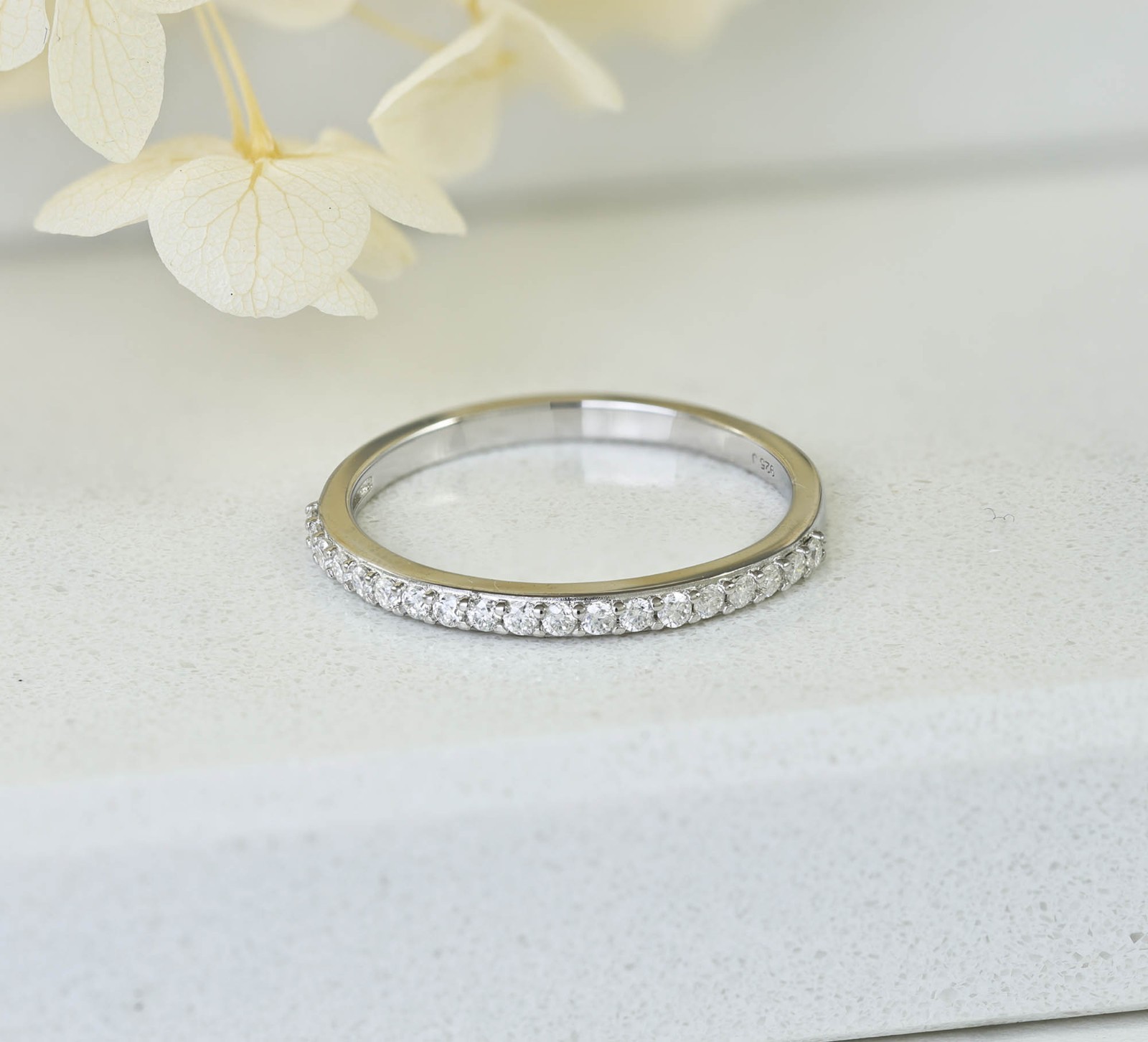 2mm Moissanite VVS1 Sterling Silver Half Eternity Wedding Band Ring Guard M7952