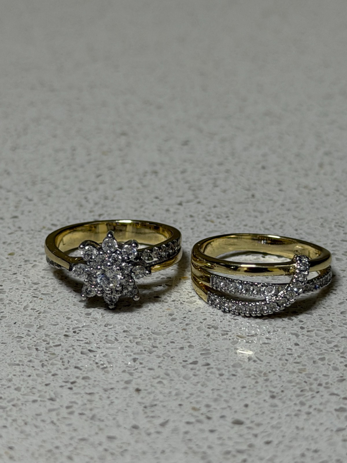 Gold Tone Pair of Two Rings With Multiple Stones