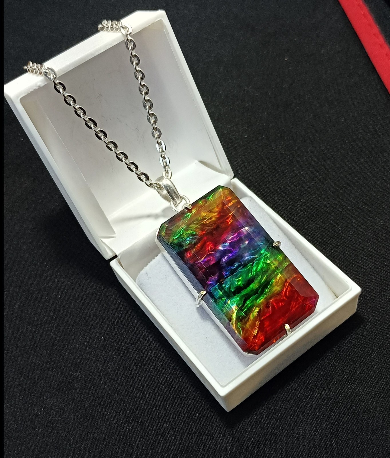Certified 104.90 Ct Natural Ammolite 925 Solid Silver Rainbow Pendant Gemstone