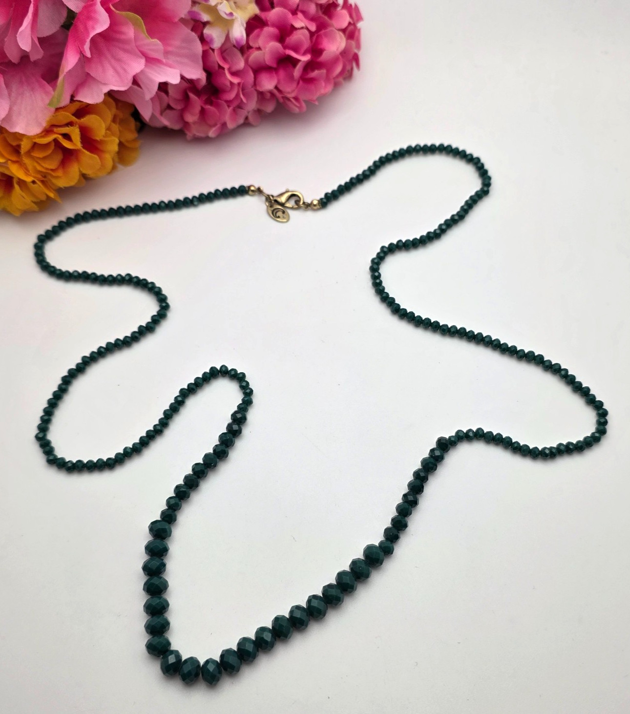 Charming Charlie Forest Green Graduated Rondelle Crystal Necklace 36 In
