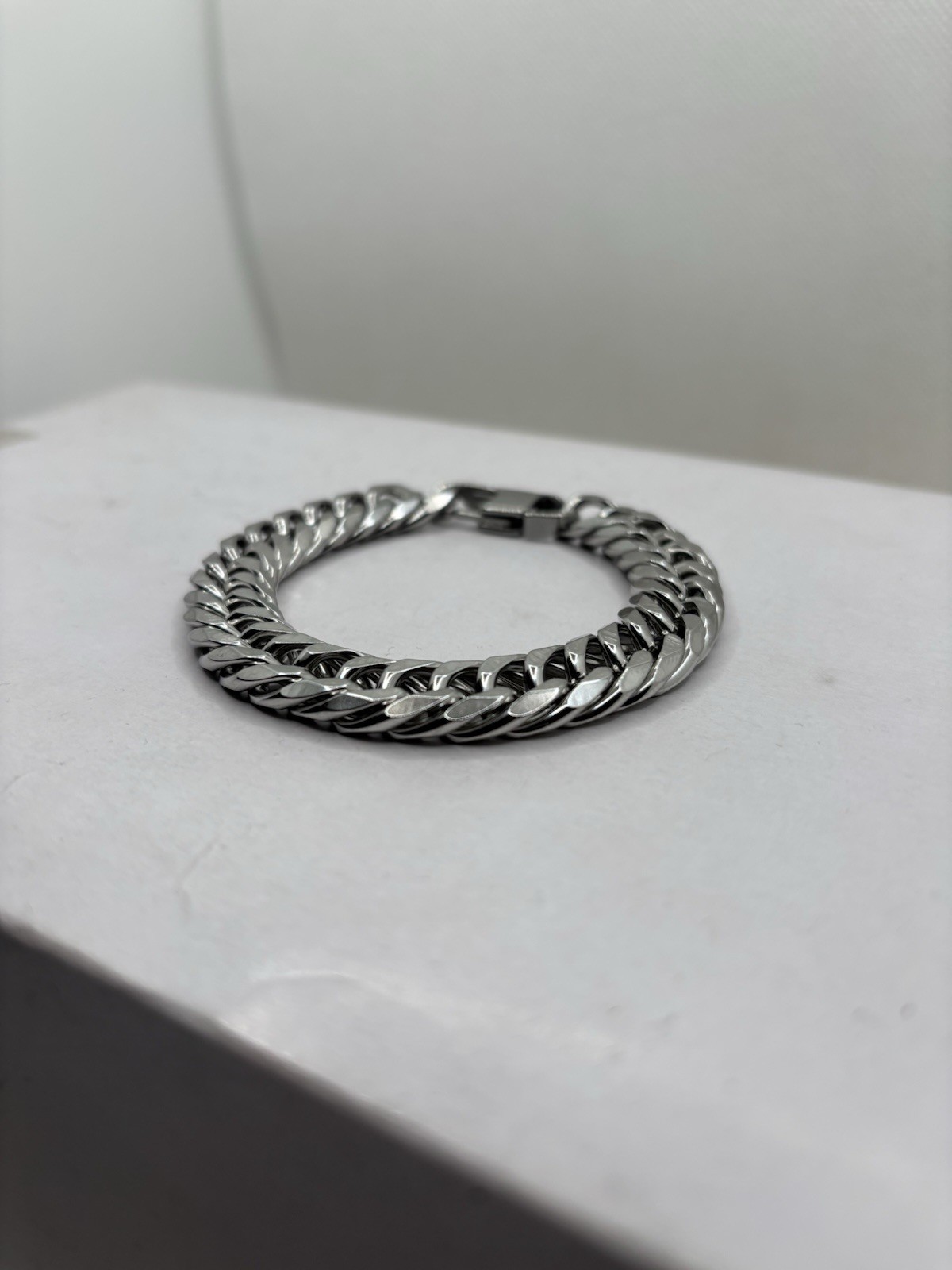 21 Cm Plated Silver Alloy Micro Curb Bracelet Minimal Grunge Streetwear Jewelry
