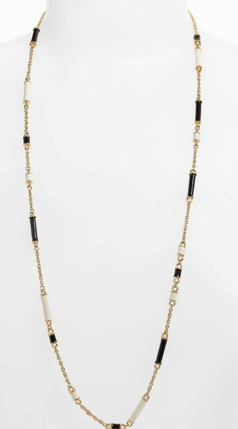 Kate Spade NY Black Gold Ivory “Bar None” Scatter Necklace Station long chain
