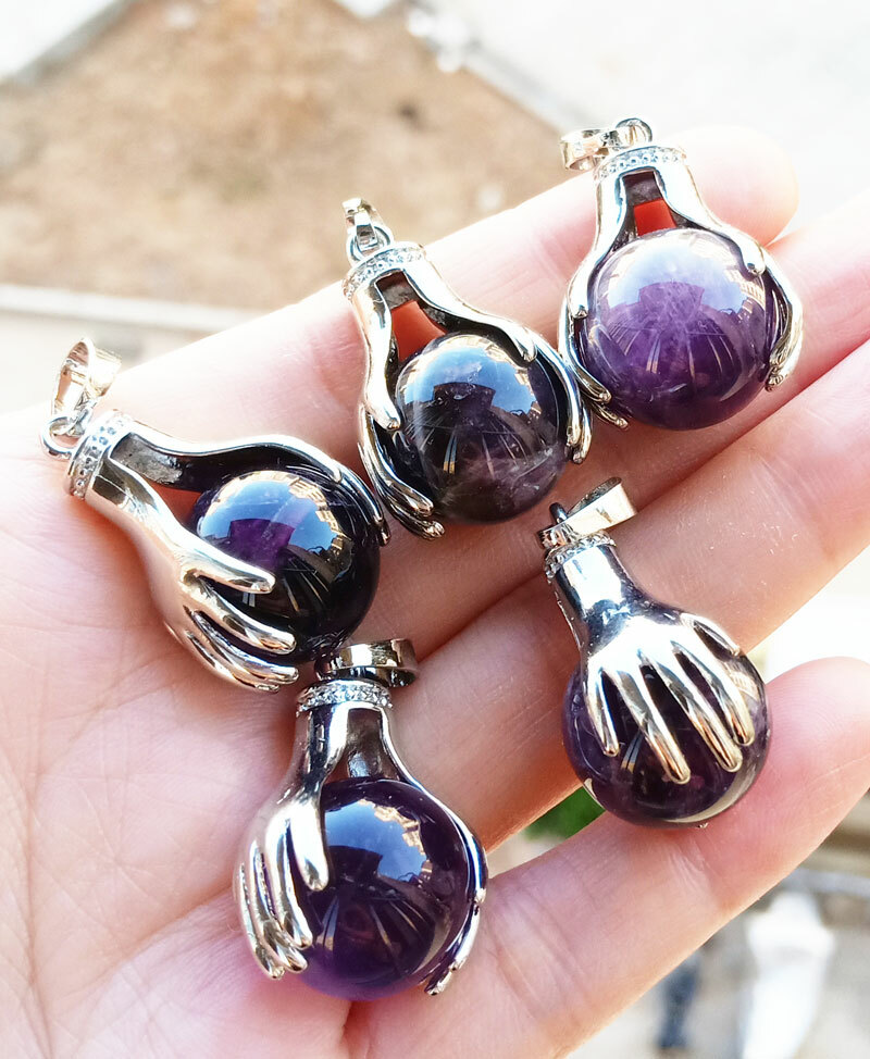 10pcs Amethyst Gems stone Hand Pendants Chakra Reiki Healing Amulet