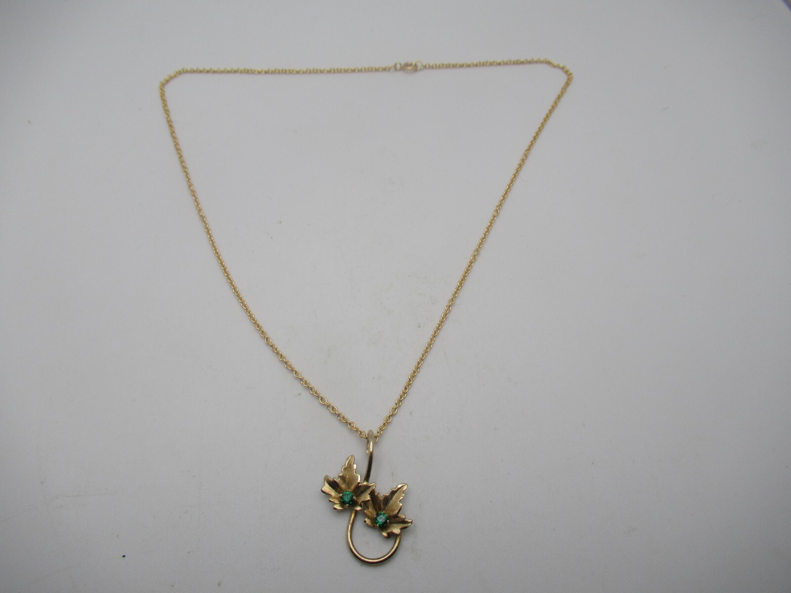 Yellow Gold Plated Man Made Emeralds Leaf Necklace