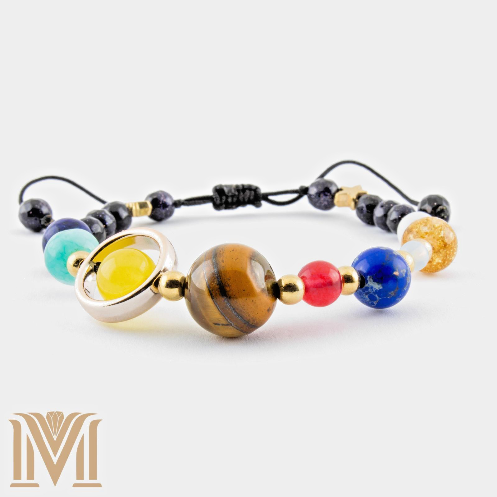 Solar System Bracelet – Gemstone Planets, Adjustable Galaxy Jewelry, Fits 5″-9″