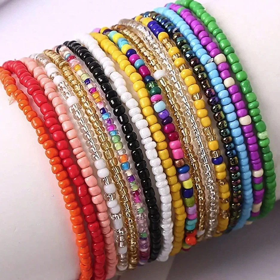17pcs Beaded Bracelet Set Colorful Elastic Stackable Beach Bracelets