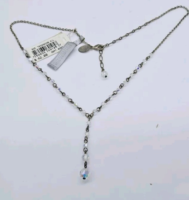 Alfani Swarovski Crystal Necklace Y Drop Statement Silver Tone 19 in
