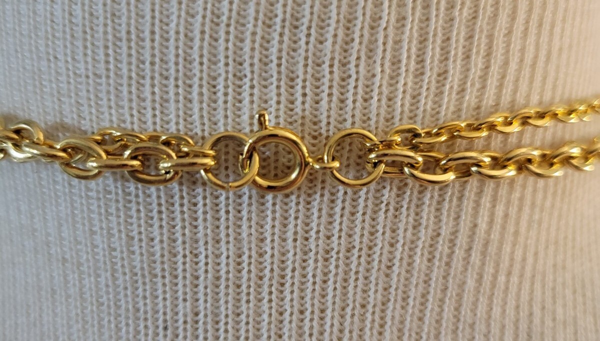 Goldtone Double Chain Layered Necklace Unmarked 22″ Long Delicate