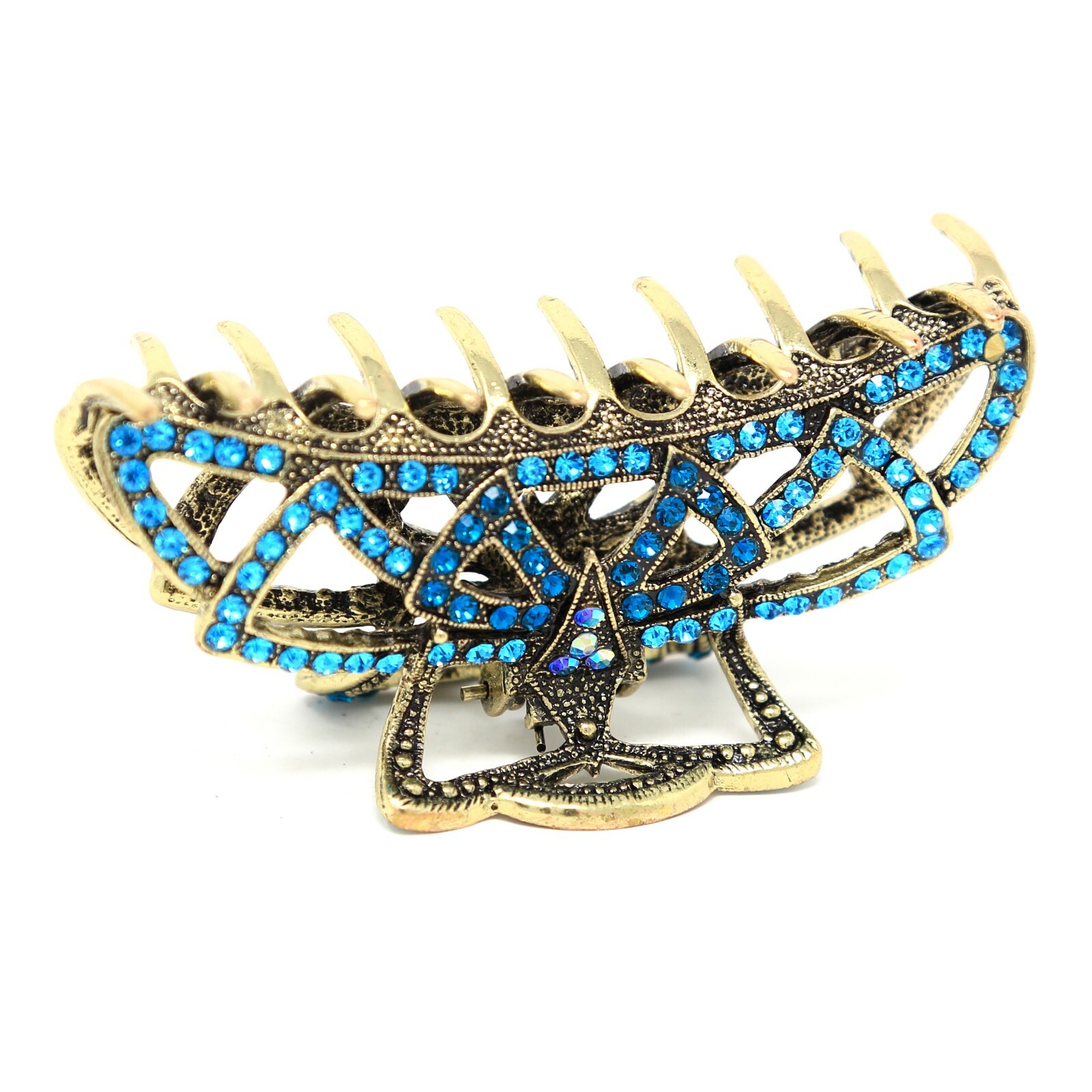 Top Quality Women Rhinestone X-Large Metal Claw Hair Clip Antique Silver