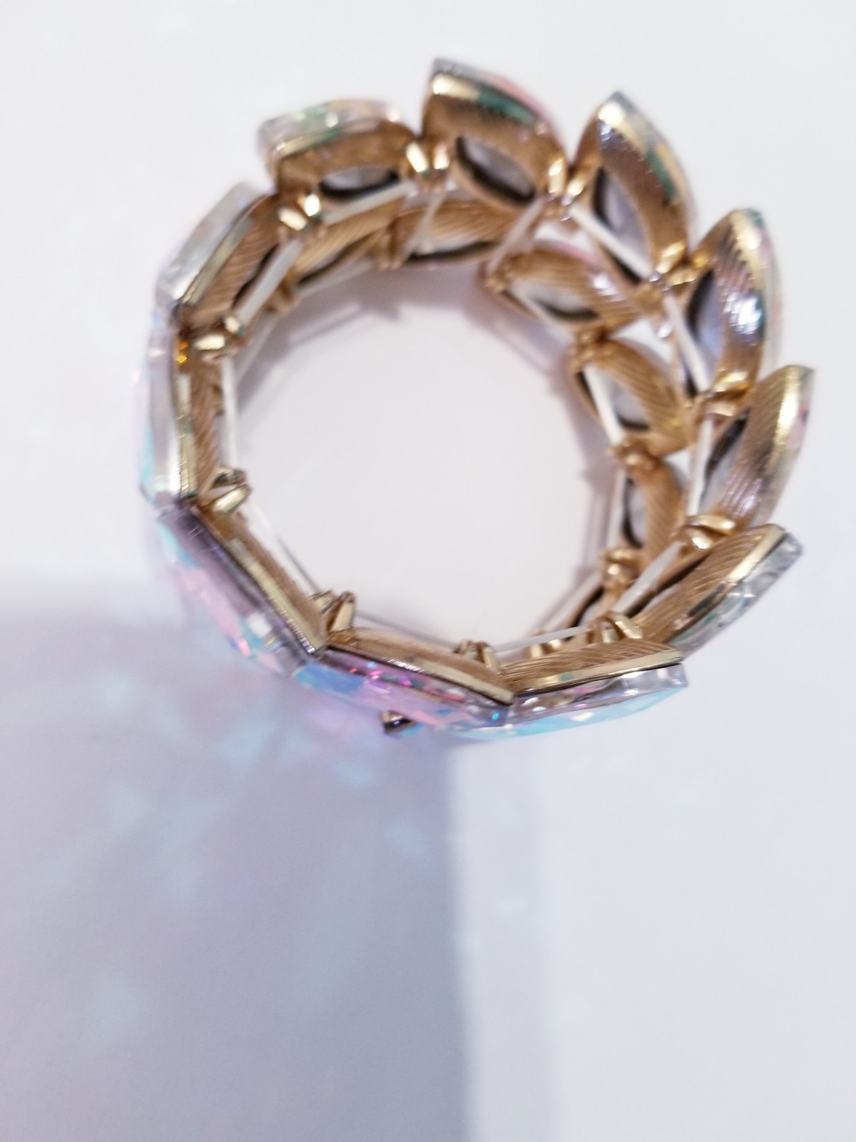Iridescent Gold Rhinestone Stretch Bracelet Statement Drag Pageant Prom Bridal