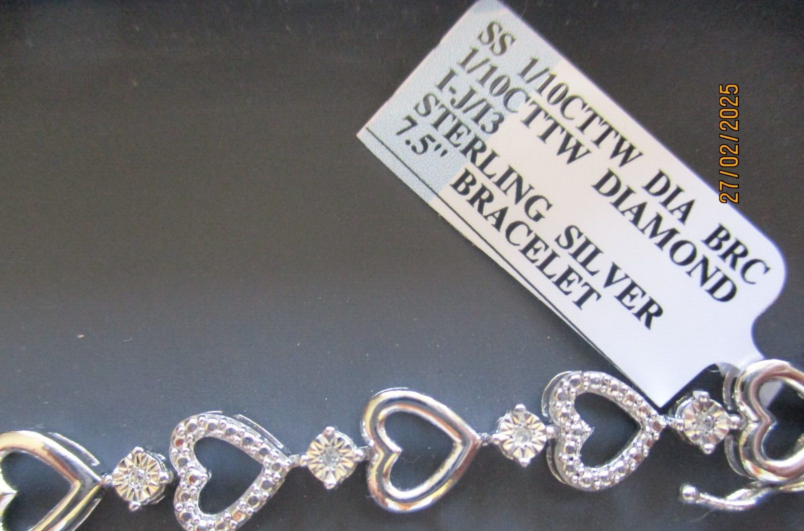India, Bracelet – Sterling Silver with Diamonds- 7 1/2 inches, 8.3 grams