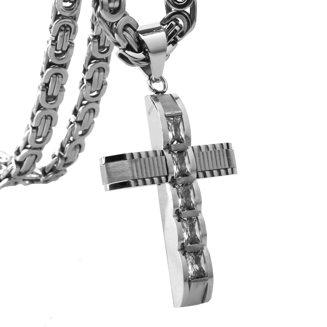 Hot MEN Chain Black Gold Silver Stainless Steel Byzantine Cross Pendant Necklace