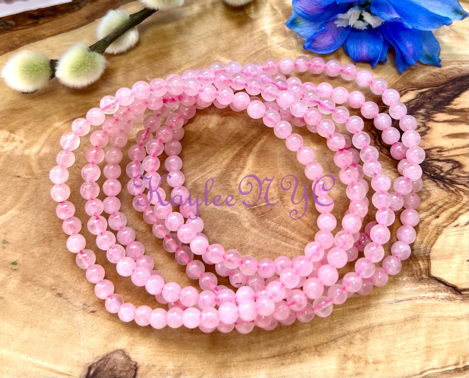 Wholesale Lot 6 Pcs Natural Rose Quartz 4mm 7.5” Crystal Stretch Bracelet
