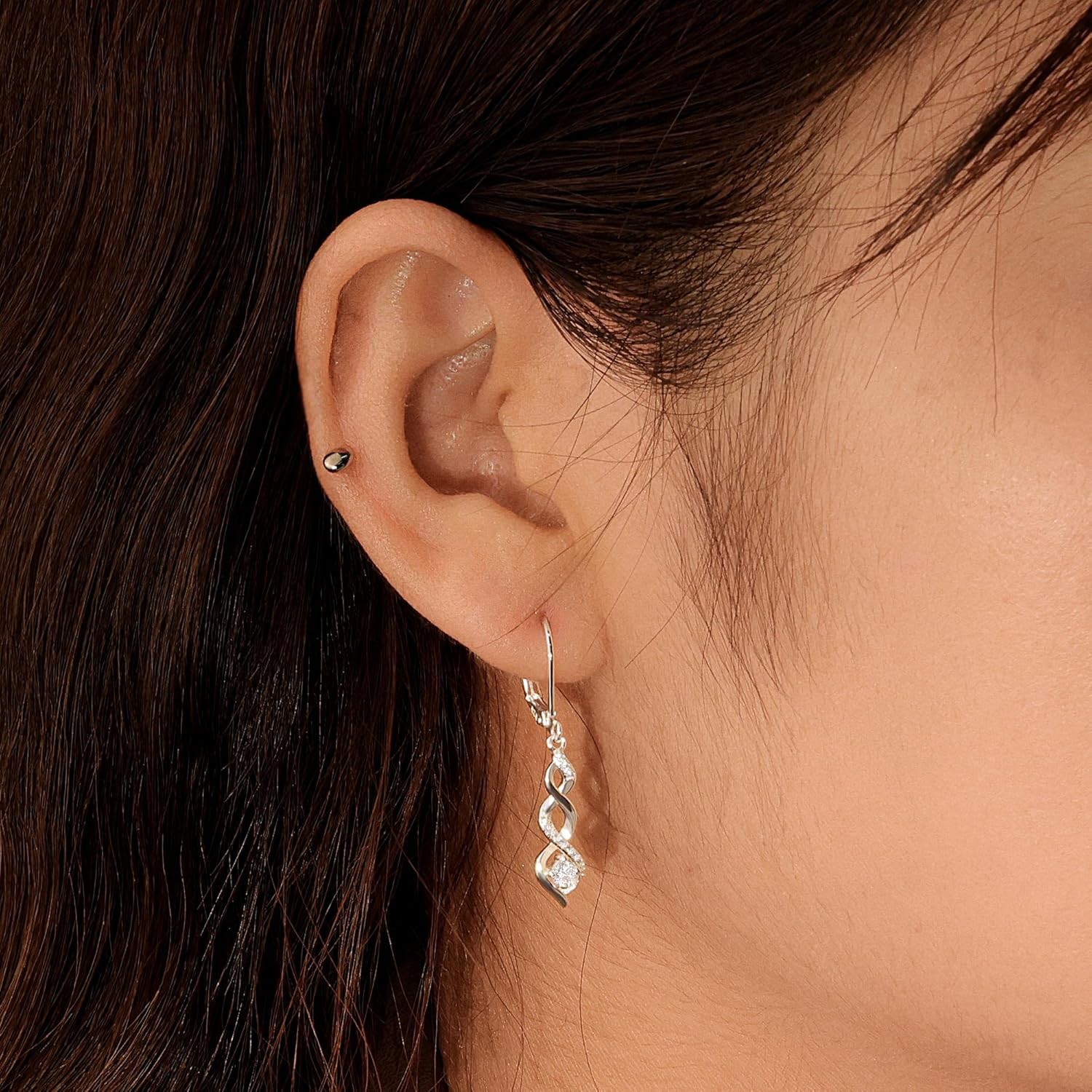 Sterling Silver Drop Dangle Earrings for Women Cubic Zirconia A-Silver