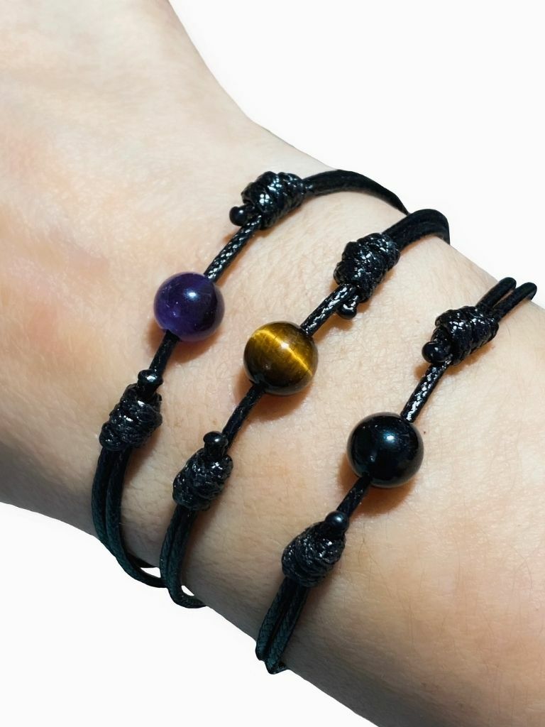Tourmaline bracelet protection root chakra good luck tigers eye unisex amethyst