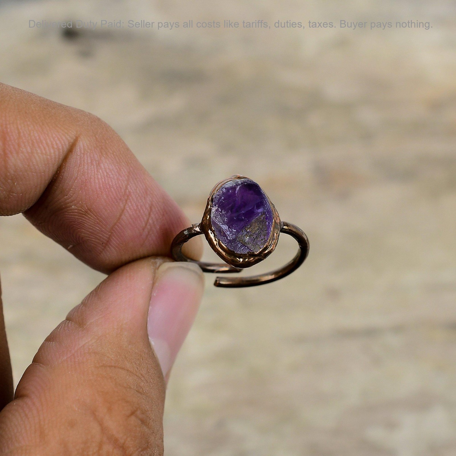 Copper African Amethyst Rough Gemstone New Stackable Handmade Electroformed Ring