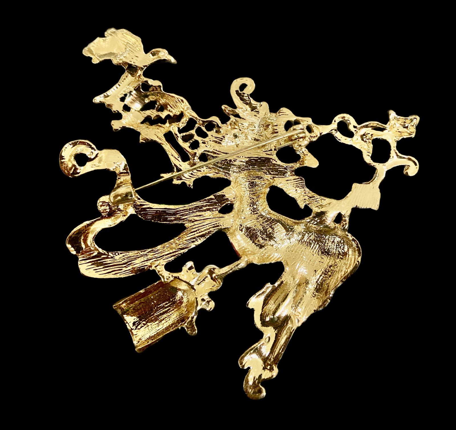 Large Kirk’s Folly Style Witch Brooch ~Enamel Rhinestone~Ghost Pumpkin~NWOT