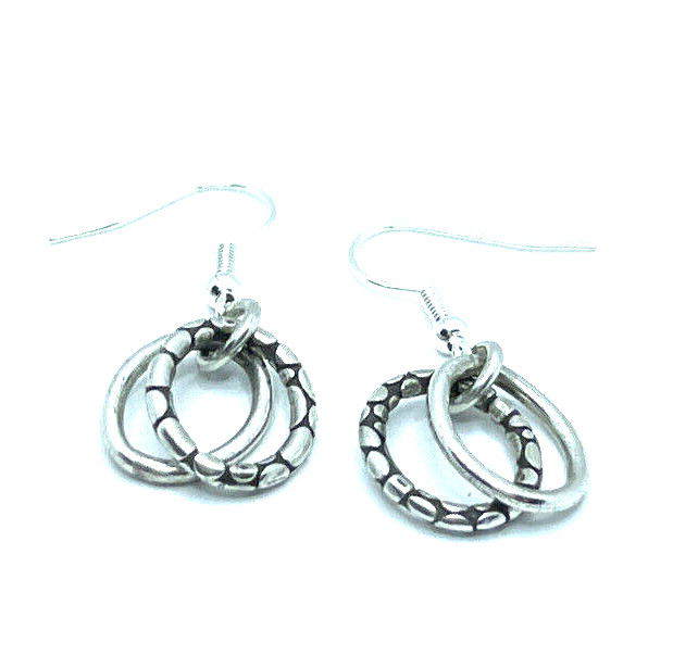 Brighton Pebble Silver Oblong 2 Hoops Hammered Silver Custom Earrings