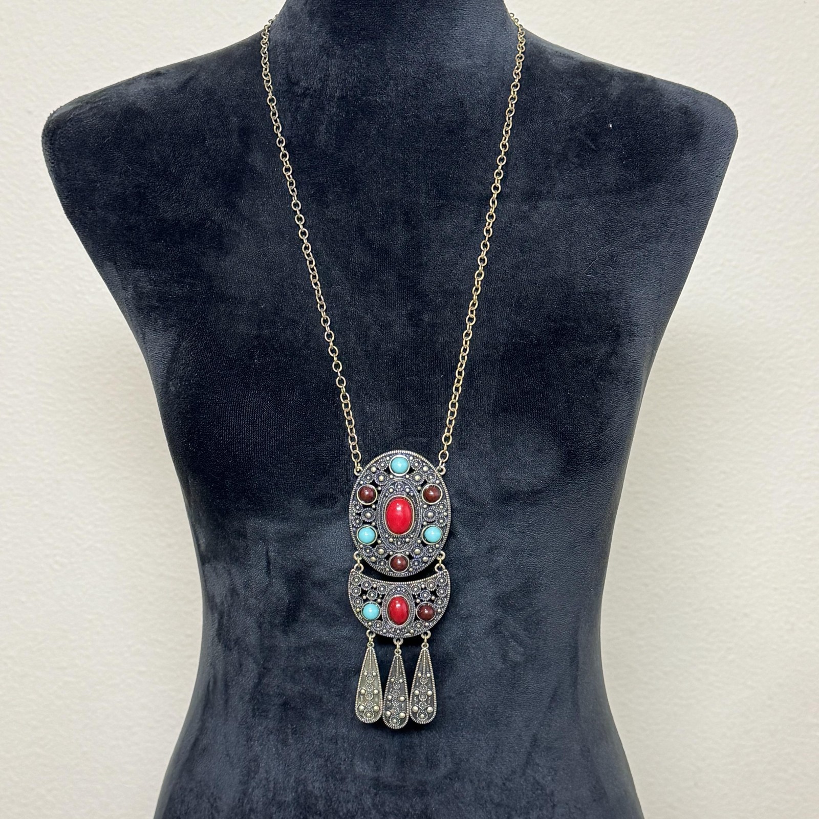 Multicolor Oval Bib Pendant Necklace Resin 33 In Womens Boho Statement Jewelry