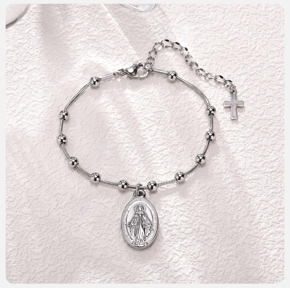 Women’s Rosary Bracelet – Virgin Mary Cross Religious Stainless Steel Jewelry
