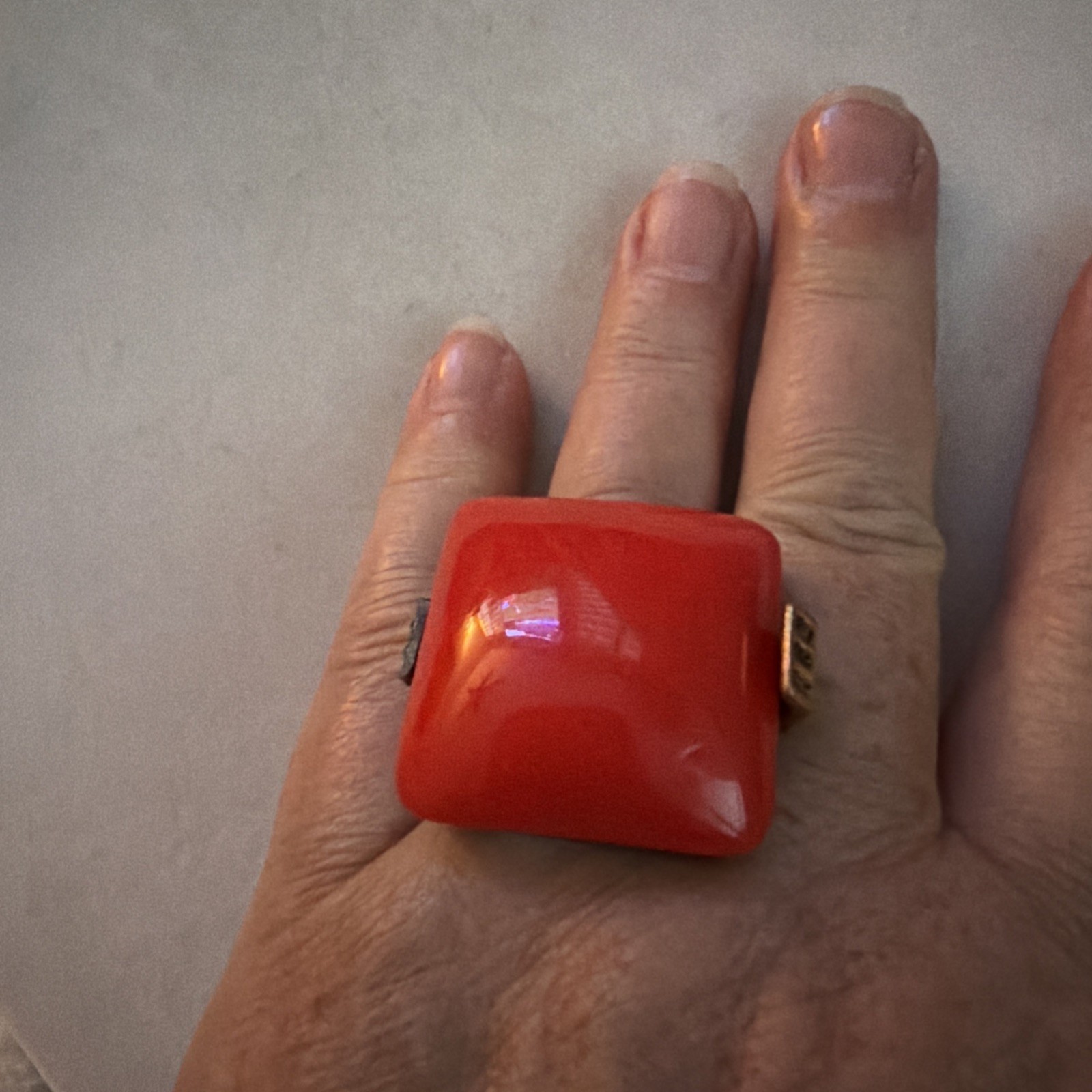 Red Coral Color Costume Adjustable Statement Cocktail Ring Adjustable Sz 6-8