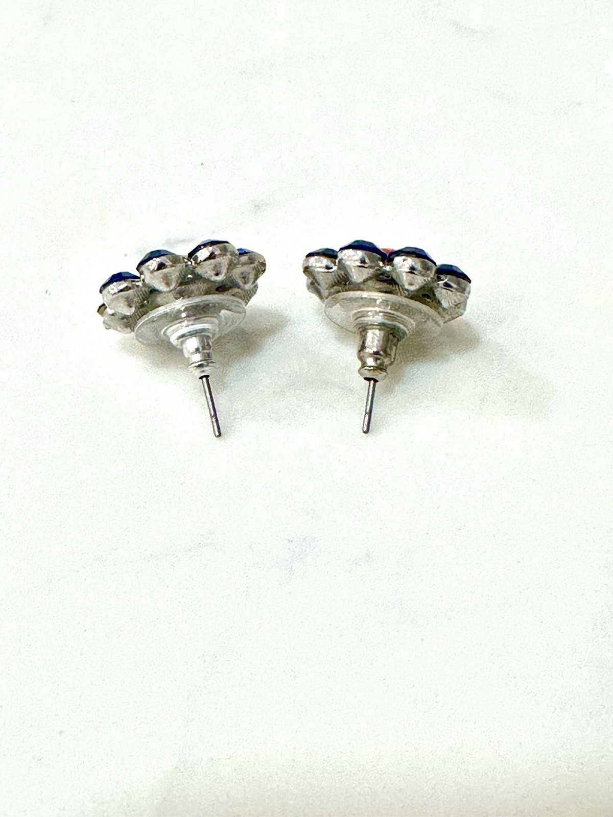 Blue and Orange Rhinestone 1/2 Earrings Silver Tone, Gator, Auburn, Broncos