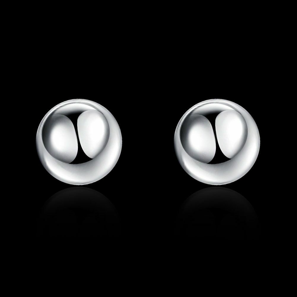 925 Sterling Silver Filled Classic Solid 10MM Ball Bead Stud Earrings Womens