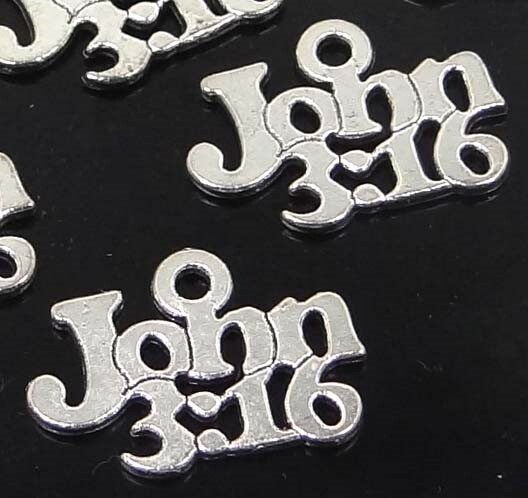 10 Bible Charms Antique Silver Pewter John 3:16 Verse 13x18mm