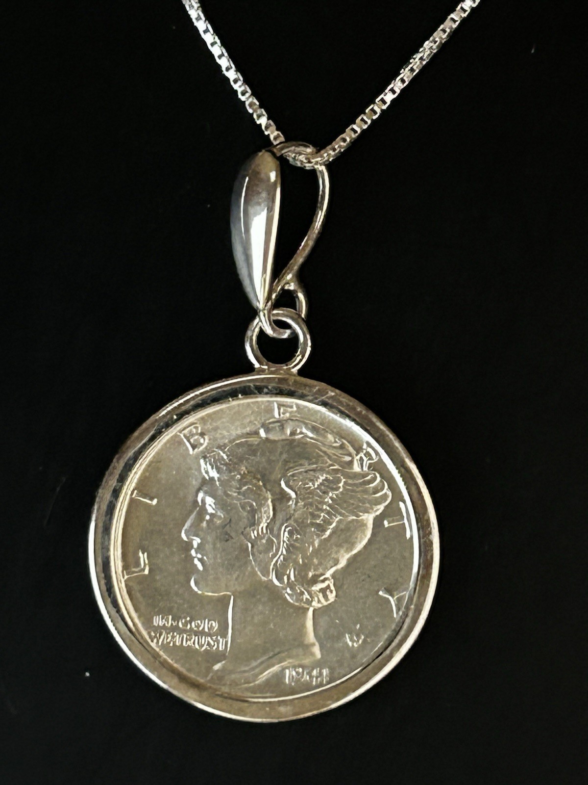 NEW Sterling 18” Necklace With Brilliant Uncirculated Mercury Dime Pendant