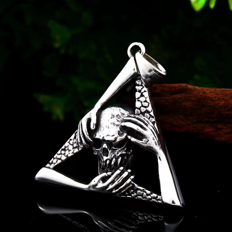 Punk Retro Silver Triangle Skull Pendant Necklace Chain Men’s Jewelry Gift
