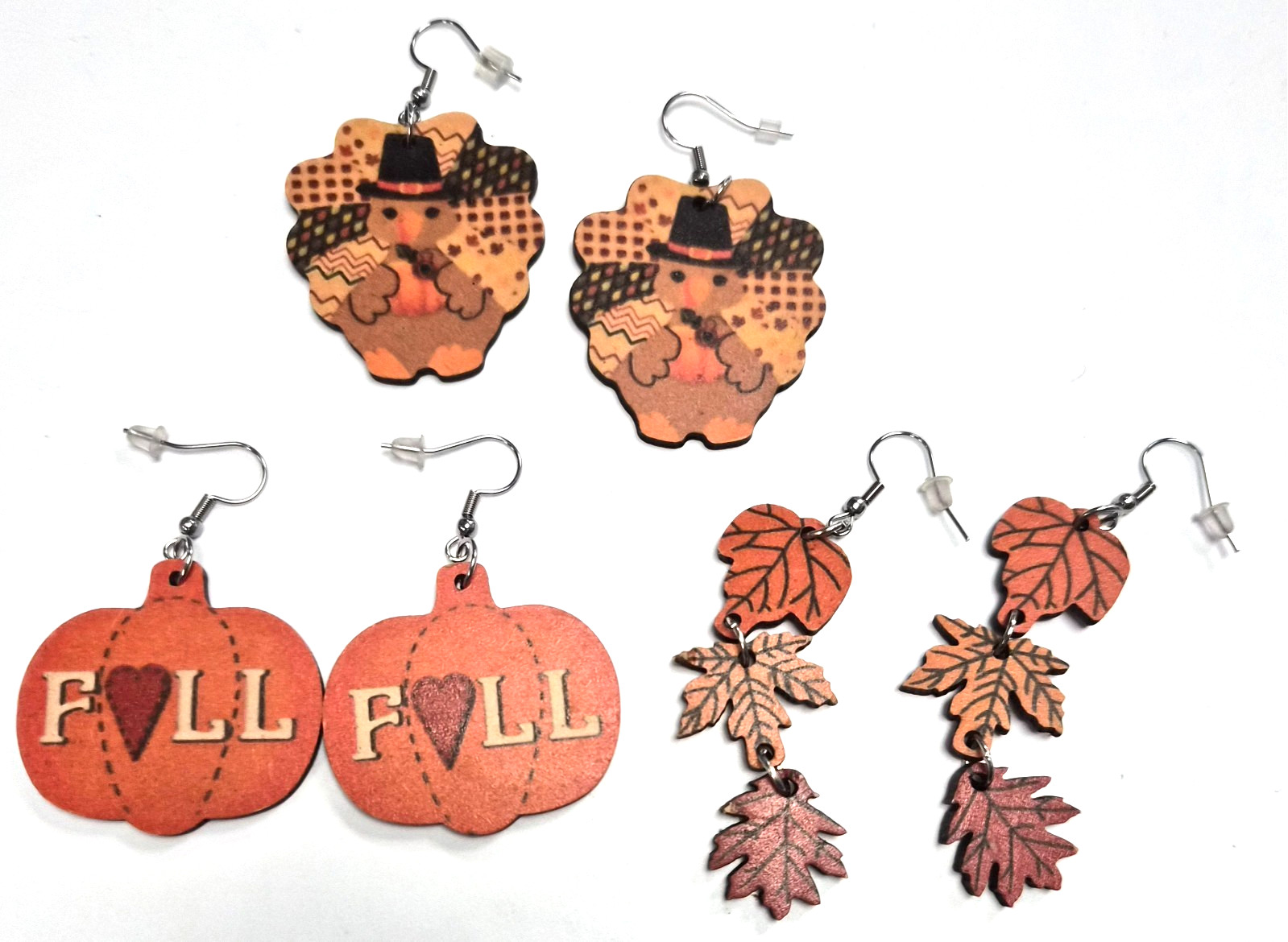 Lot 3 Estate Fall – Autumn Thanksgiving Holiday Turkey Dangle Pierced Earrings