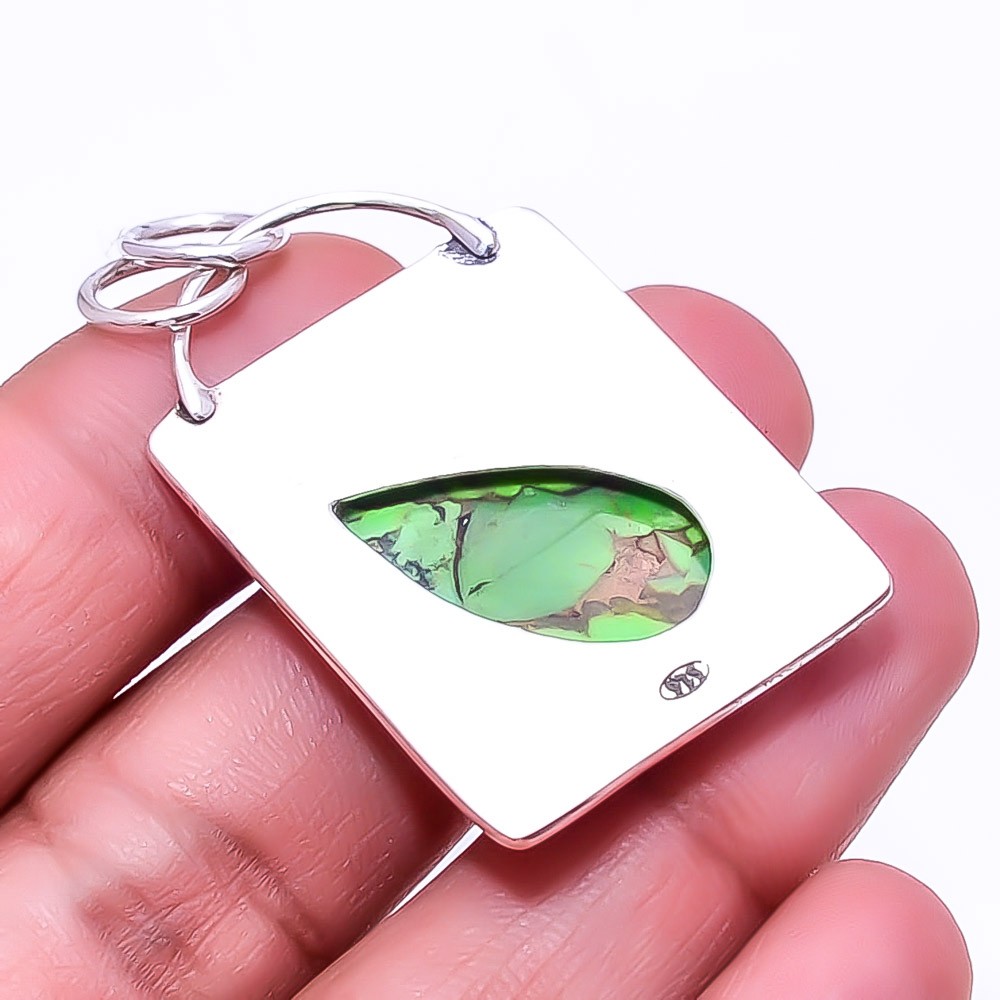 Copper Green Turquoise Oxidised Designer 925 Sterling Silver Pendant 1.76″ P19