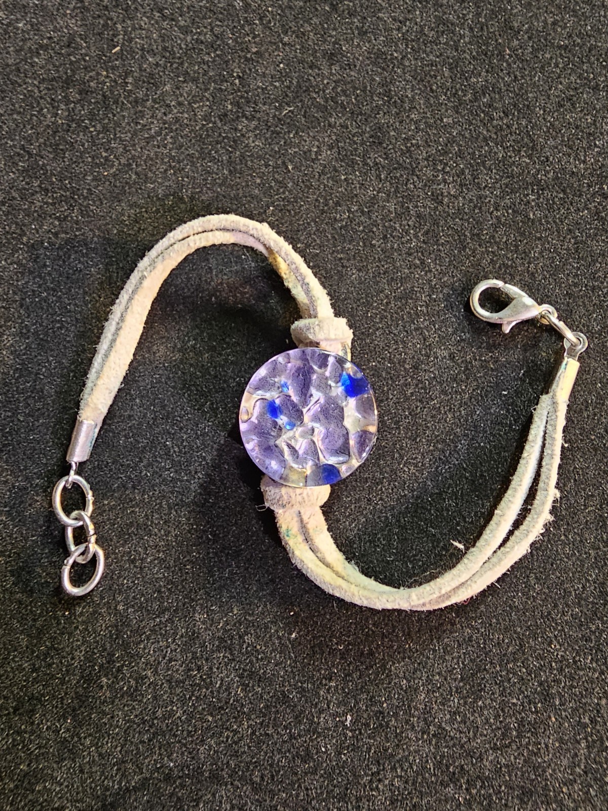 Murano Glass Bracelet Blue Purple Silver Corded Murano Jewelry 6″
