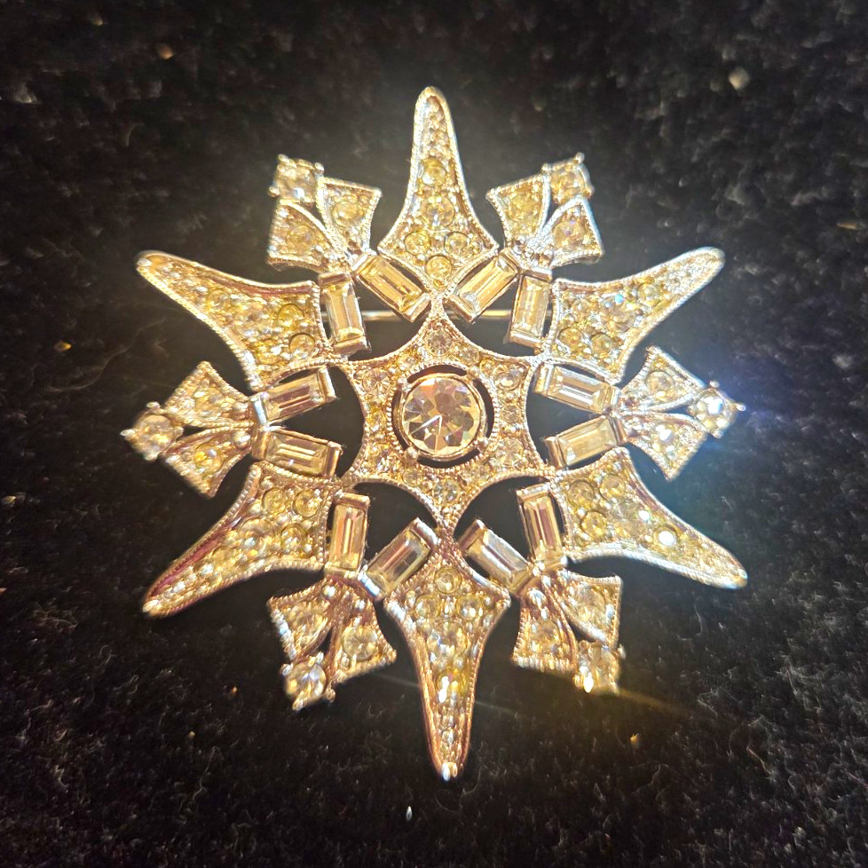 Christopher Radko Silver Tone Snowflake Brooch Pin