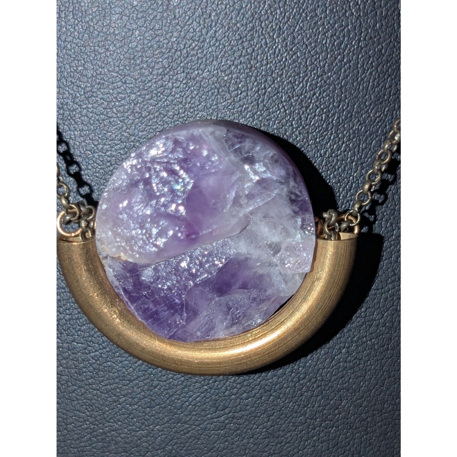 Larissa Loden ‘Floating Amethyst’ Pendant Brass Antiqued Chain 18″ Necklace