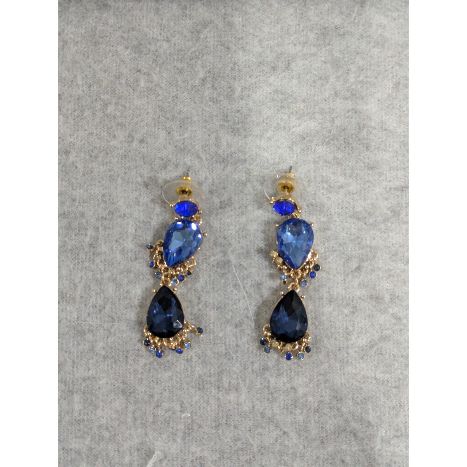 Sapphire Earring Gold Tone Faceted Classic Pretty Dangle Drop Stud Earrings