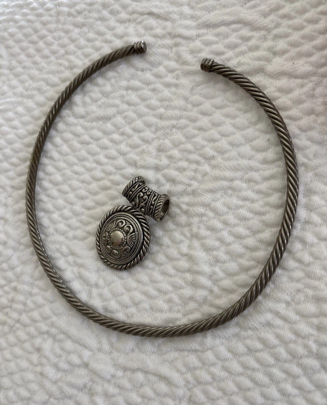 Cable Cuff SLIDER Choker Silver Necklace w Removable Charm Pendant