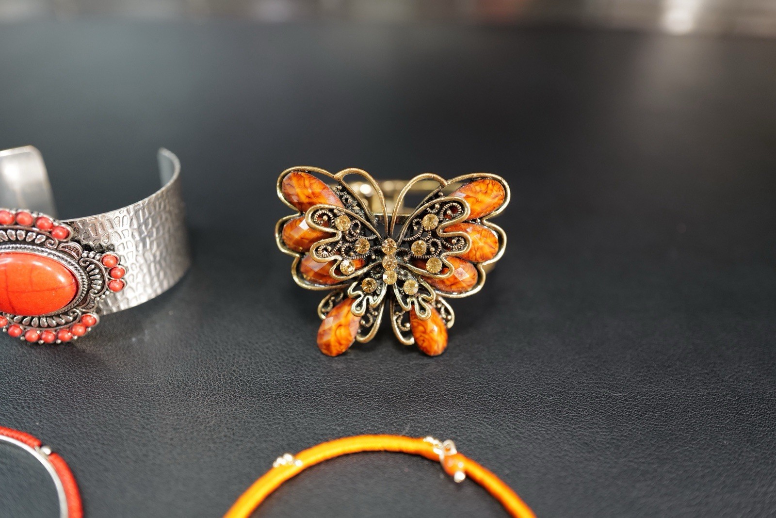9 Pc Bracelet Gold & Silver Tone Orange Red Brown Mix Styles Bangles K39