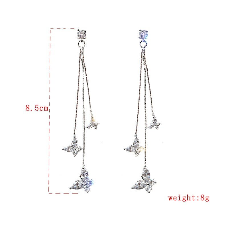 925 Sterling Silver New Fashion Butterfly White Topaz Dangle Drop Stud Earrings