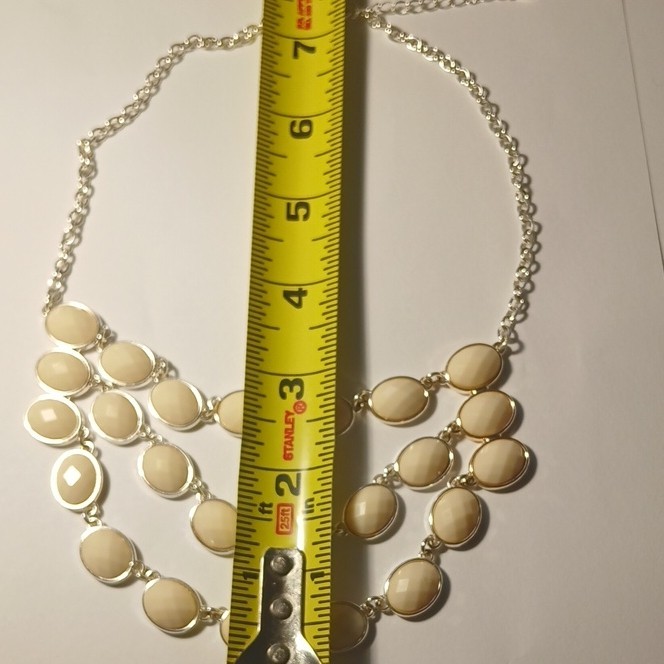 Liz Claiborne statement bib necklace with ivory silver oval accents, 19-24 in