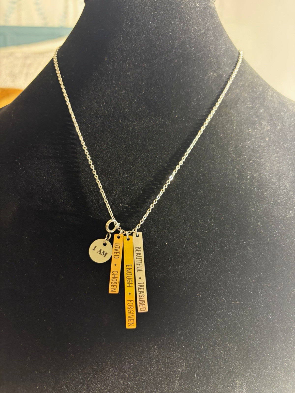 Inspirational Faith Necklace “I AM” Loved Chosen Enough Beautiful Treasured