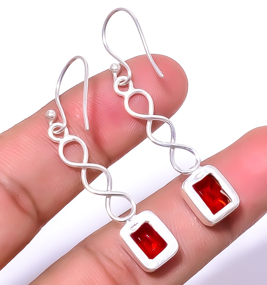 Garnet Gemstone 925 Silver Plated Spiral Earring 1.79″ T60