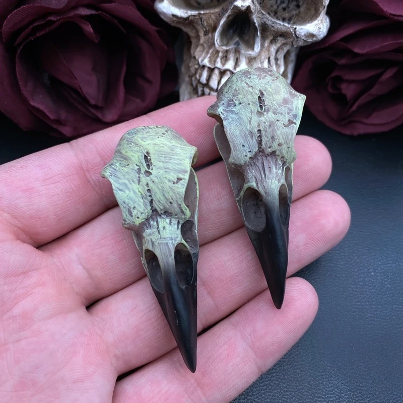2PCS 3D Crow Skull Pendant Necklace Gothic Magpie Bird Jewelry Men Halloween Gif