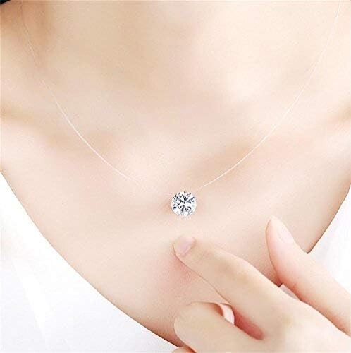 Solitaire Cubic Zirconia Pendant Shiny Silver Transparent Necklace *USA*