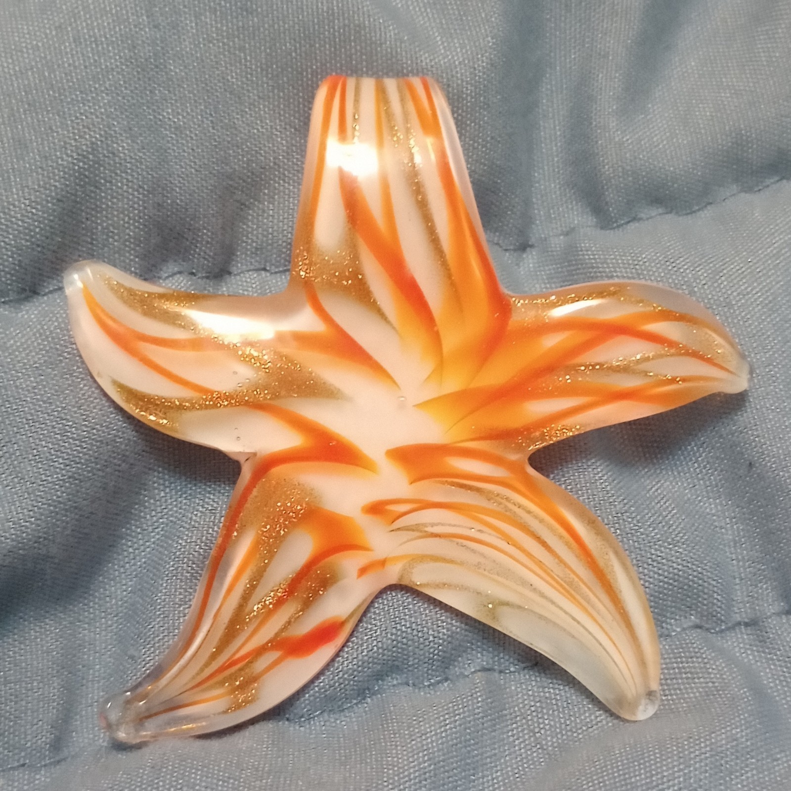 Starfish Glass Charm Pendant, Orange White Gold Swirl, Sea Life Beach Theme
