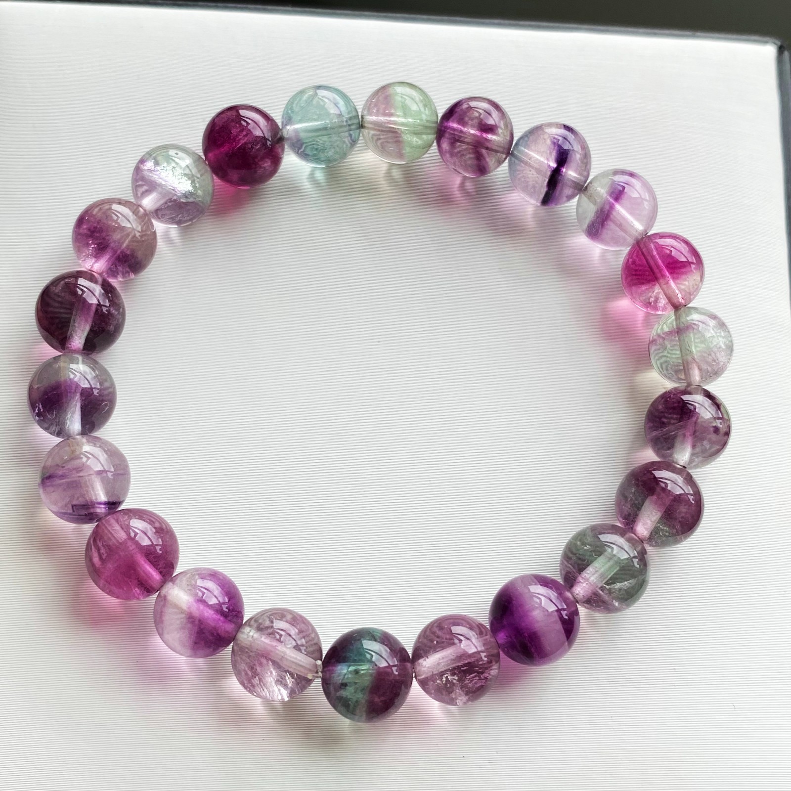 8.5mm 1pcs Natural Color Fluorite Quartz Crystal Gemstone Beads Bracelet