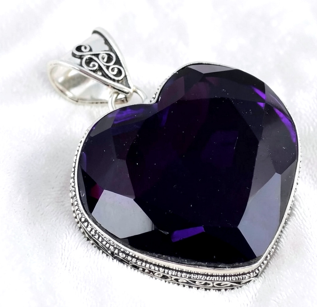 African Amethyst Heart Gemstone Handmade 925 Sterling Silver Jewelry Pendant 2″