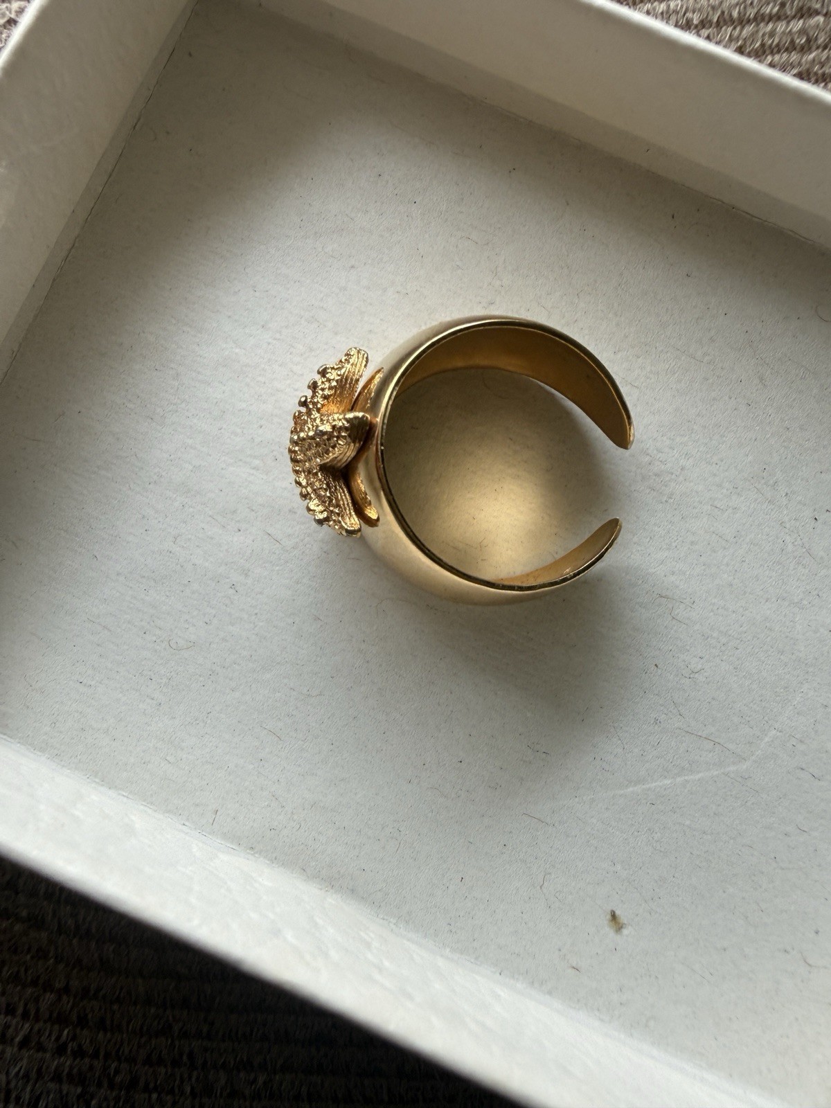 Yellow Gold Plated Adjustable Open Band Starfish Beach Ring, One Size
