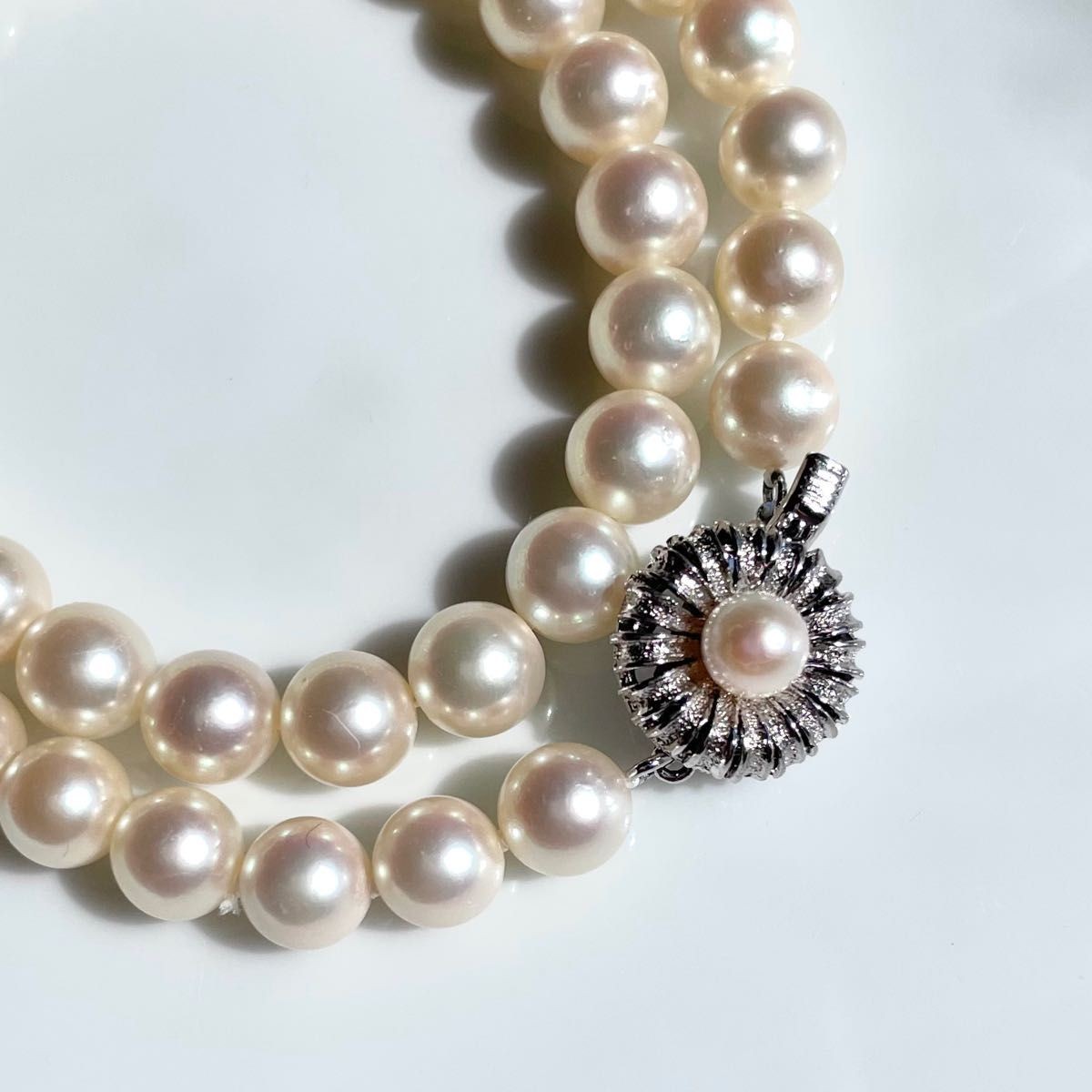 Akoya Pearl Necklace 7.5-8mm Cream Silver Clasp 42cm From Japan